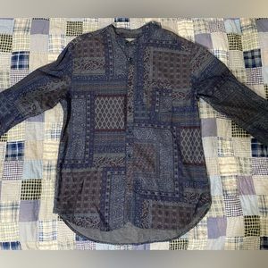 Zara Collarless Long Sleeve Button Shirt - XL